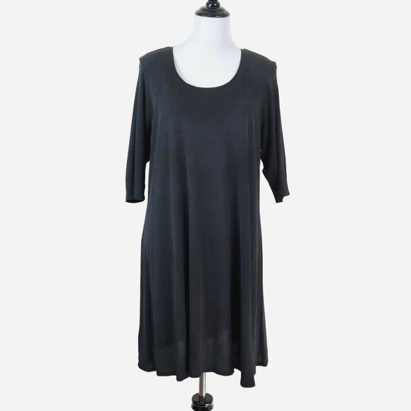 Eileen Fisher Size S Silk Jersey Fine Knit Dress Half Sleeve Black - Picture 2 of 8